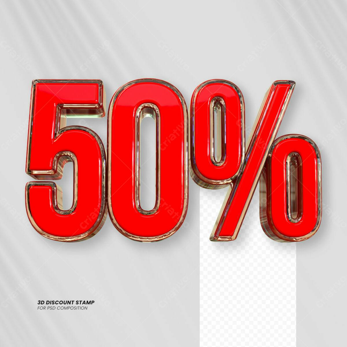 Carimbo 3D 50% Desconto PSD Editável