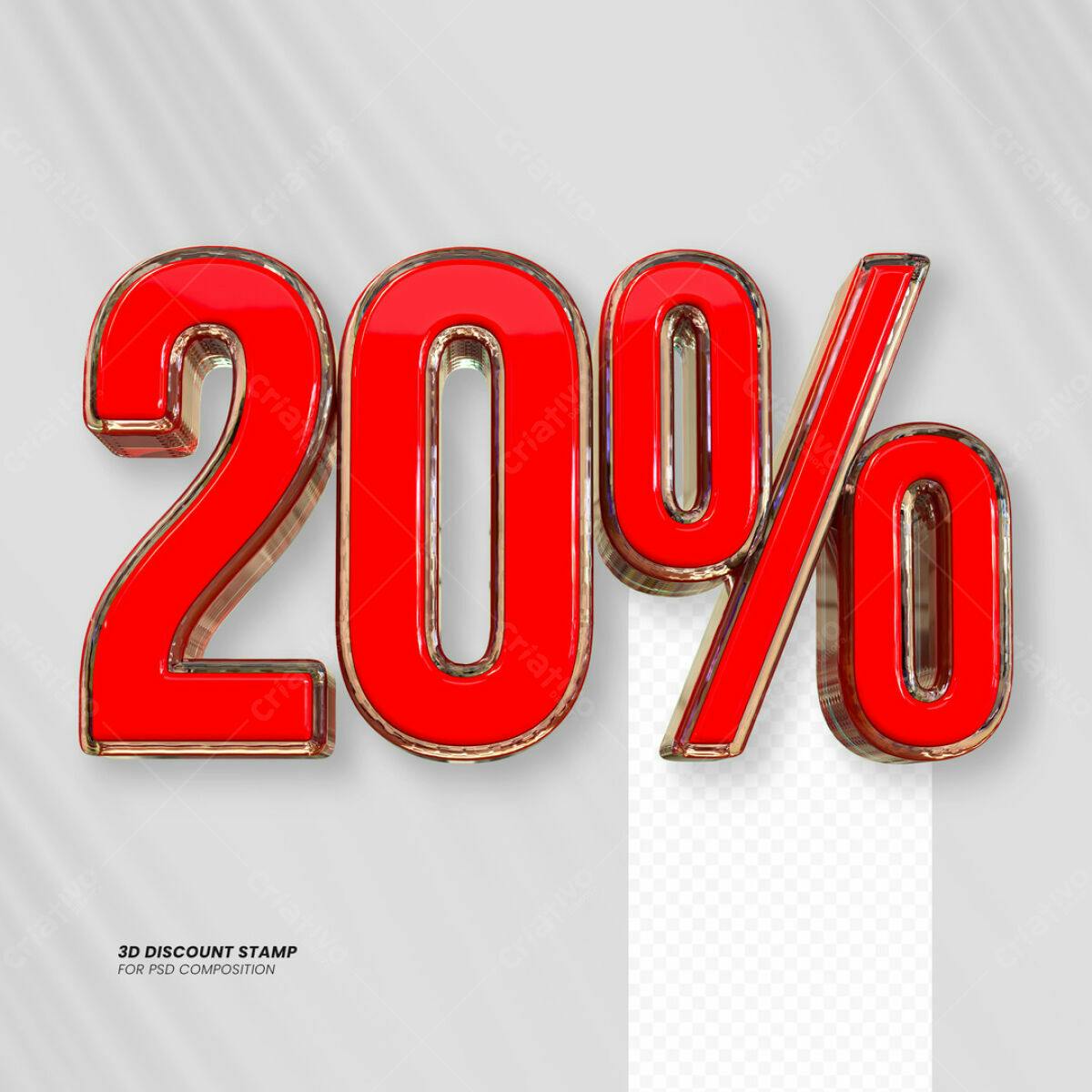 Carimbo 3D de Desconto 20% PSD Editável