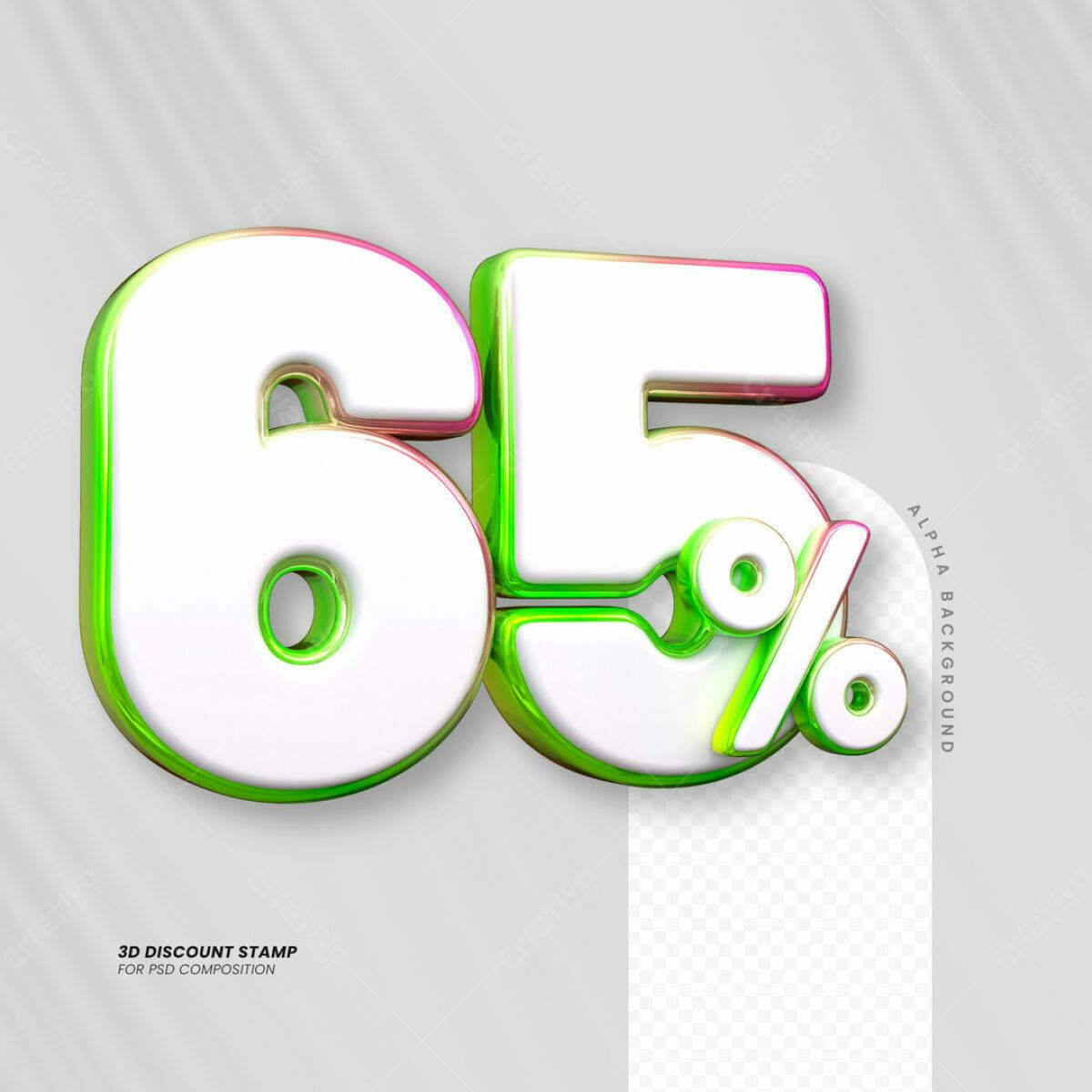 Selo 3D 65% Desconto PSD Editável