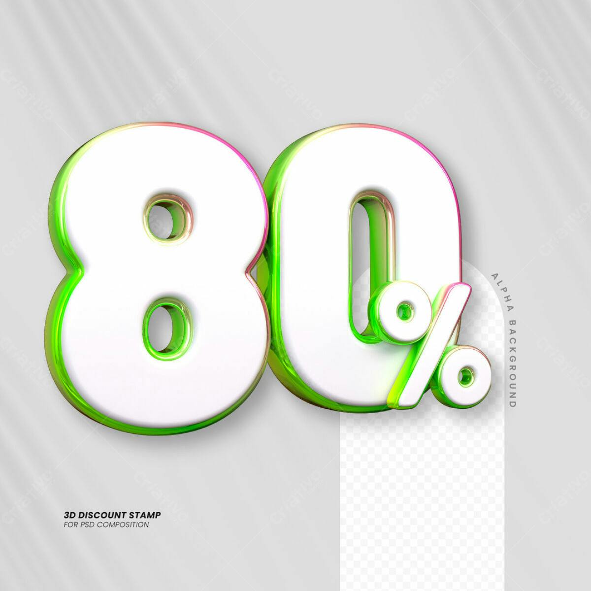 Selo 3D 80% Desconto PSD Editável