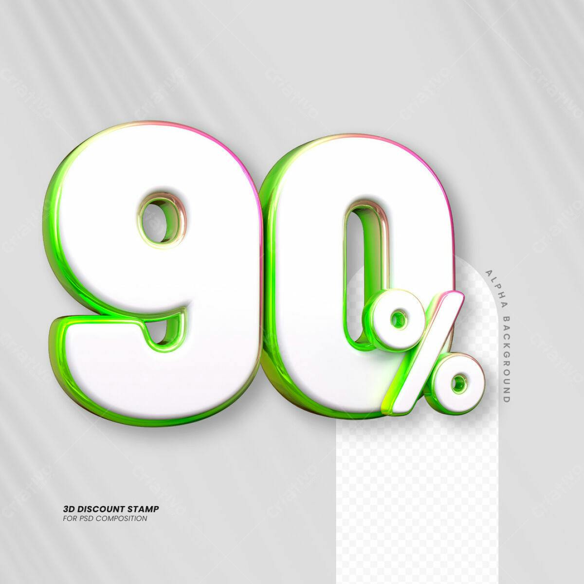 Carimbo 3D de Desconto 90% PSD Editável