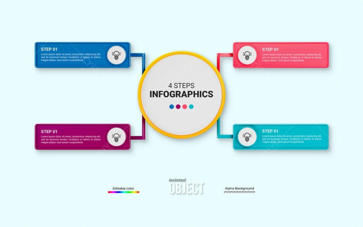 Infográfico 4 Passos PSD Editável