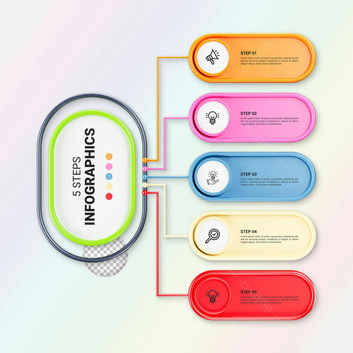 Infográfico 5 Passos Colorido PSD Editável