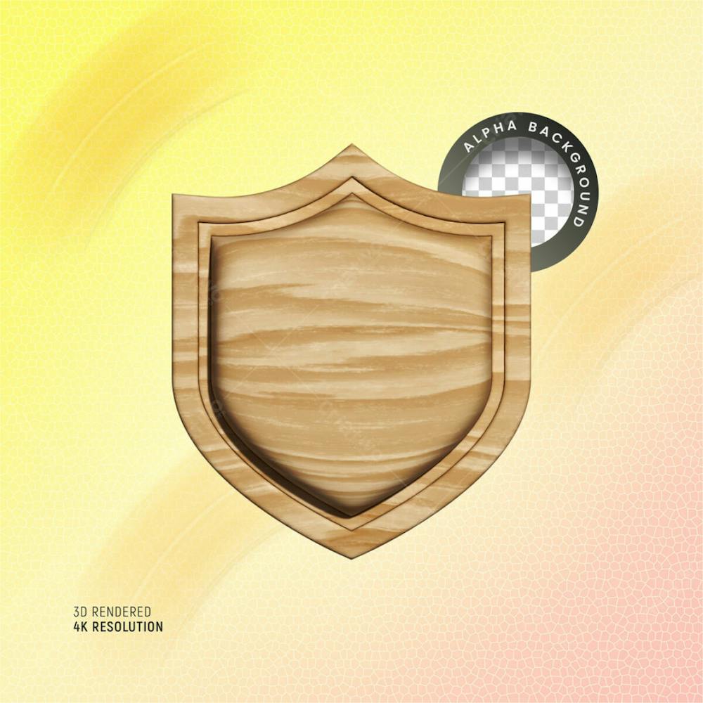 Wooden Shield 3D Rendering Modern Guard Shield Icon