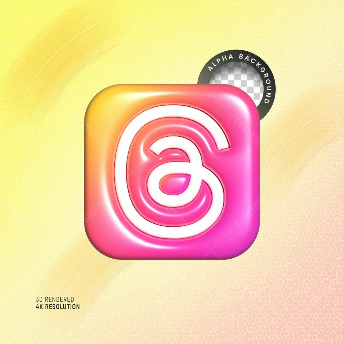 Ícone Arroba 3D Rosa e Amarelo PSD Editável