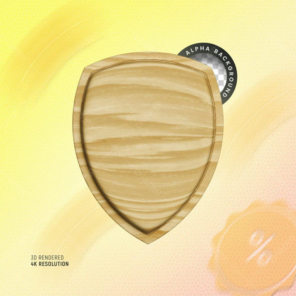 Wooden Shield 3D Rendering Modern Guard Shield Icon