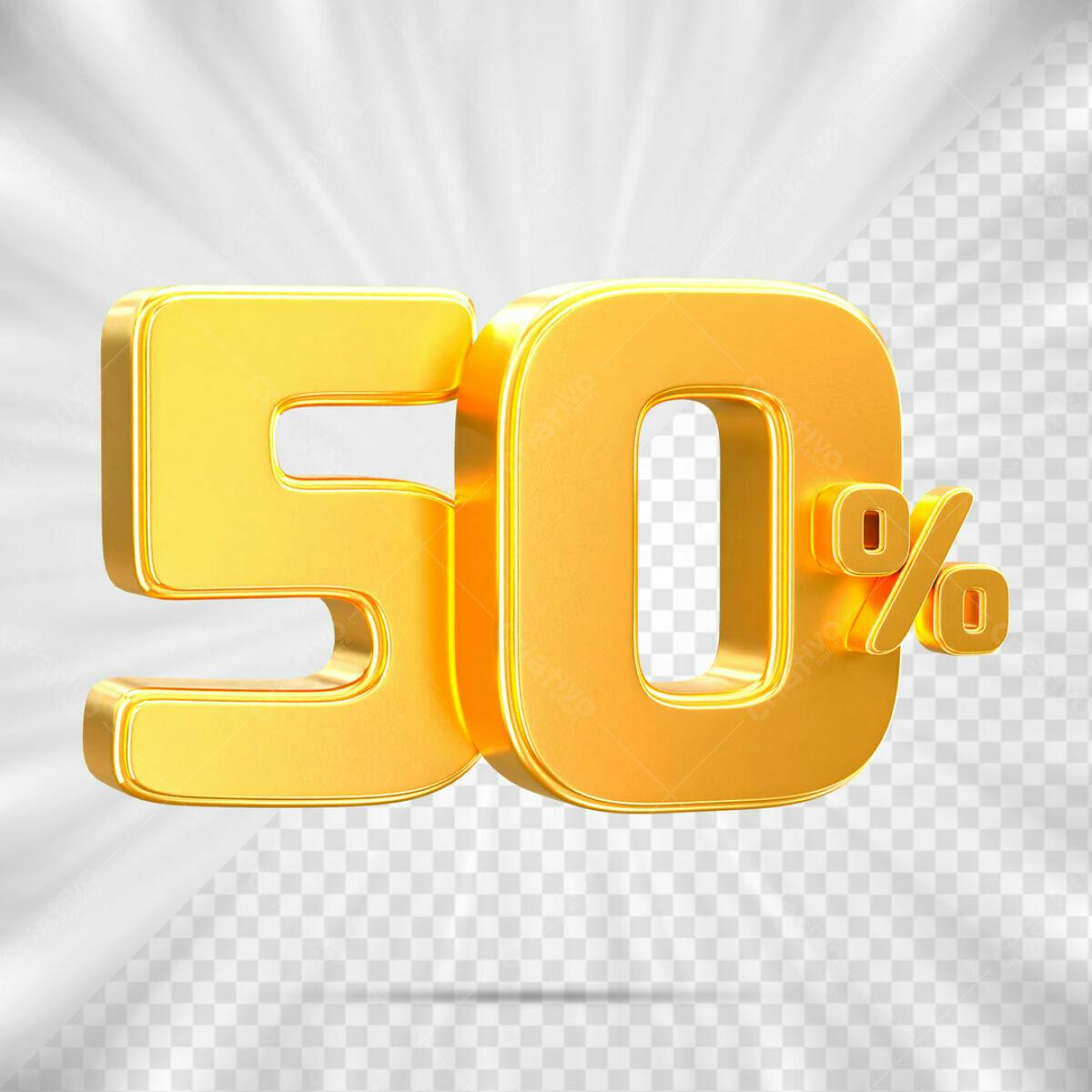 Design de Número 50% em Ouro PSD Editável