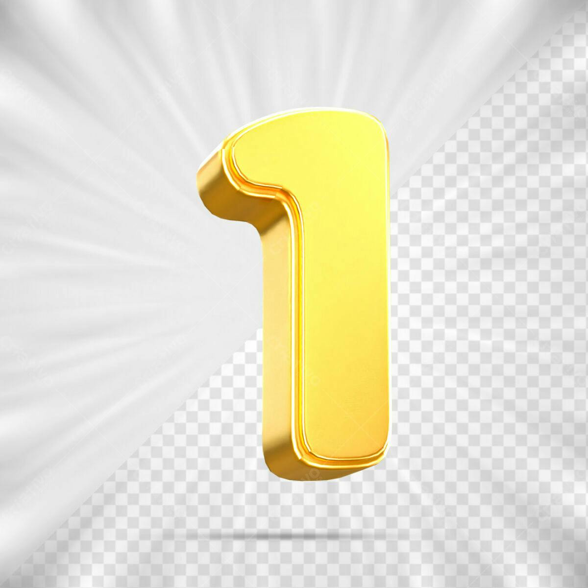Número 1 Dourado em 3D PSD Editável