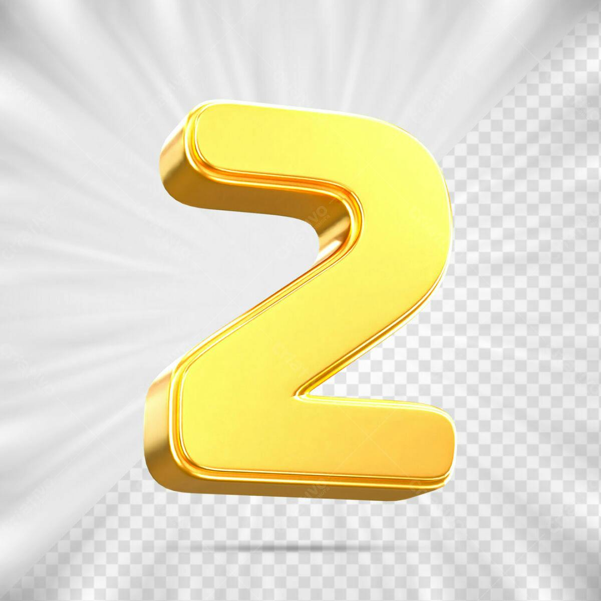 Número 2 Dourado em 3D PSD Editável