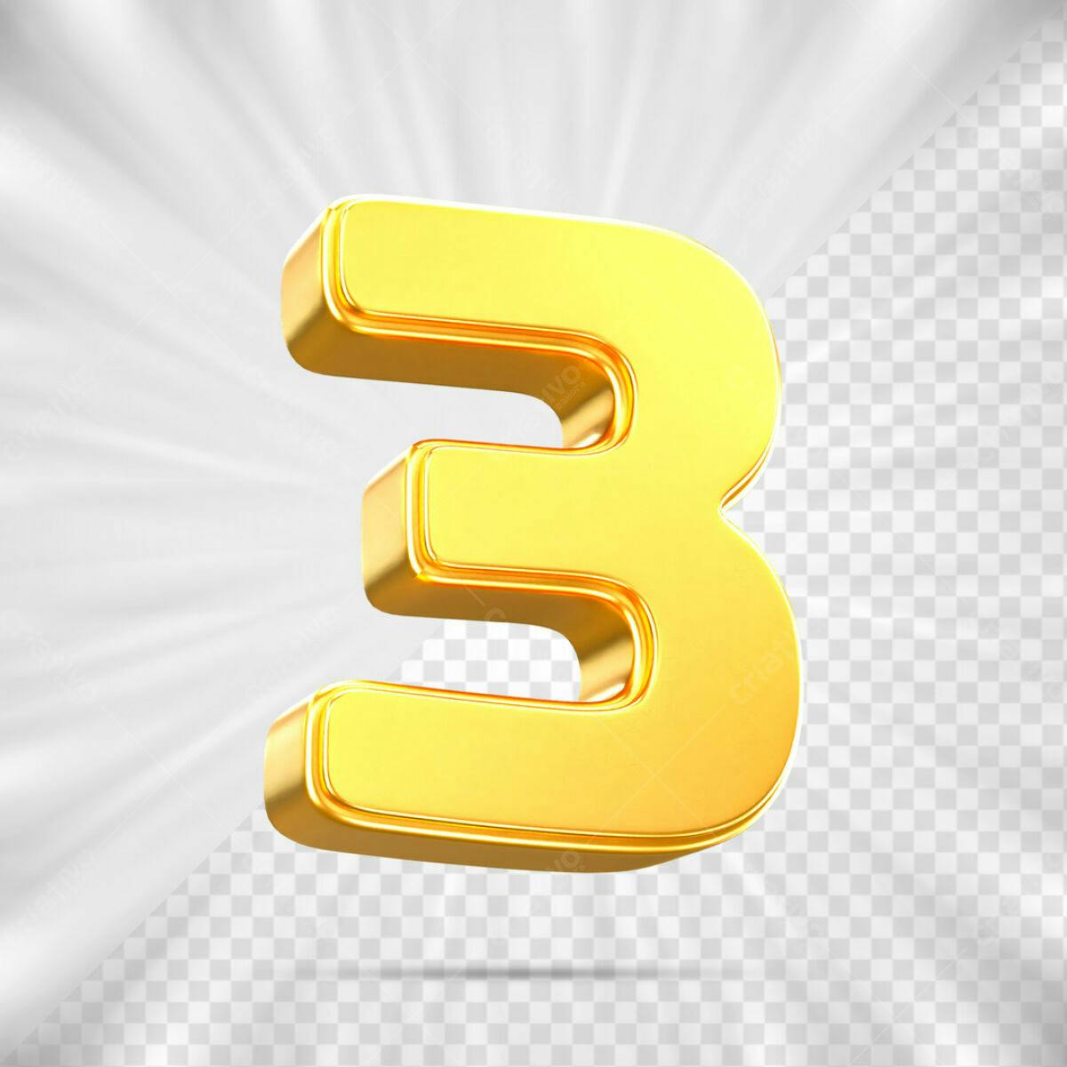 Número 3 Dourado em 3D PSD Editável
