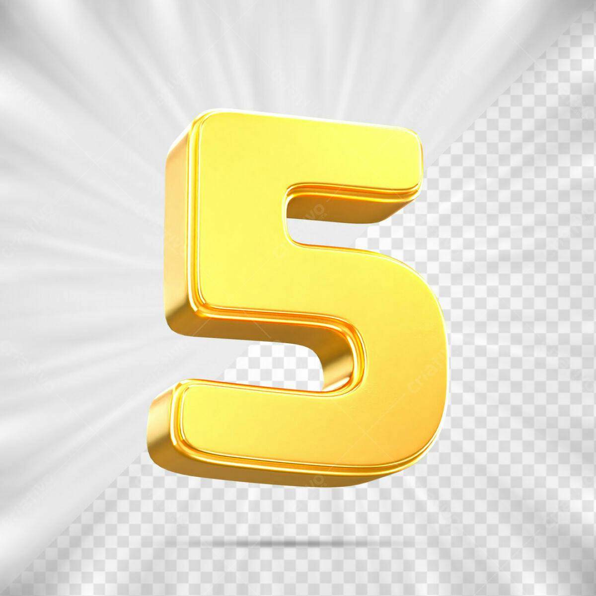 Número 5 Dourado em 3D PSD Editável