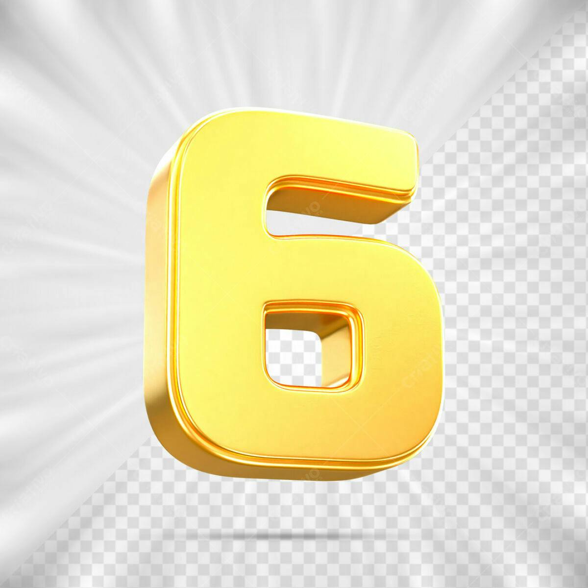 Número 6 Dourado 3D PSD Editável