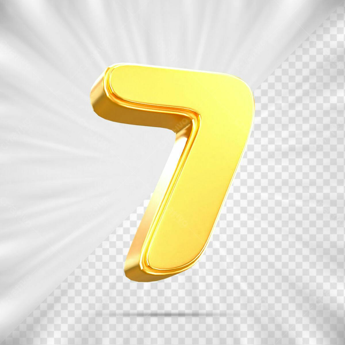 Número 7 Dourado em 3D PSD Editável