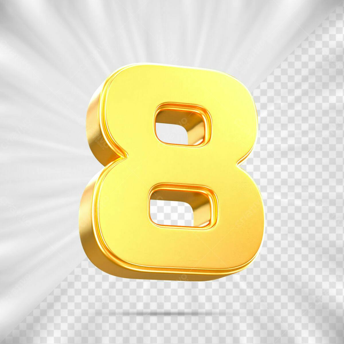 Número 8 em Ouro 3D PSD Editável