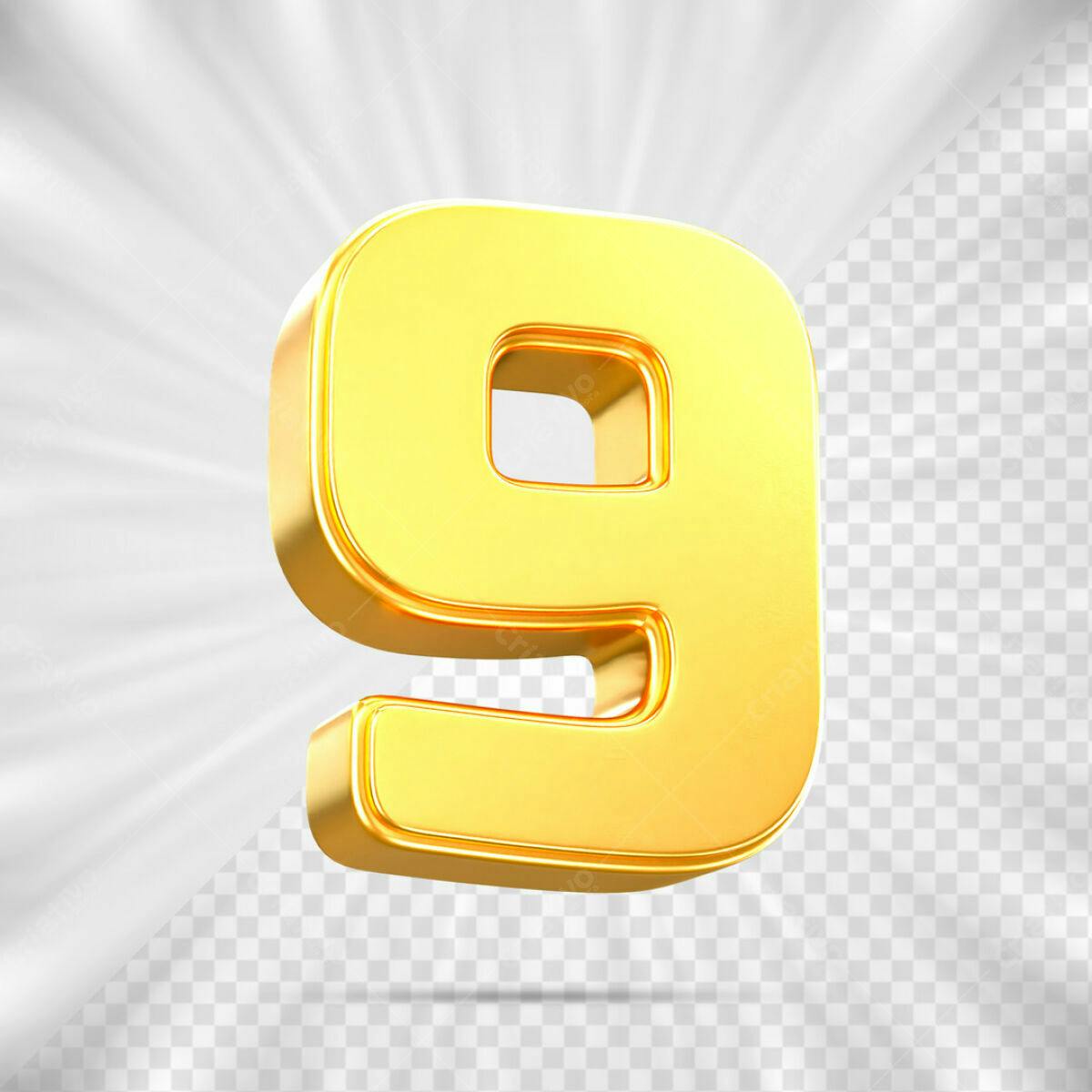 Número 9 em Ouro 3D PSD Editável