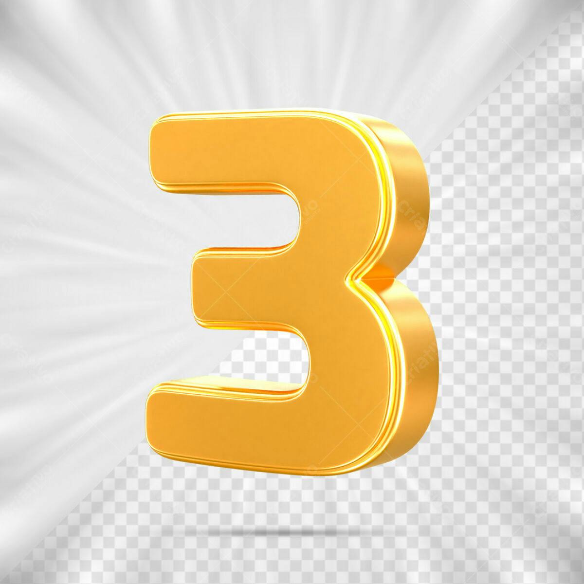 Número 3 Dourado em 3D PSD Editável