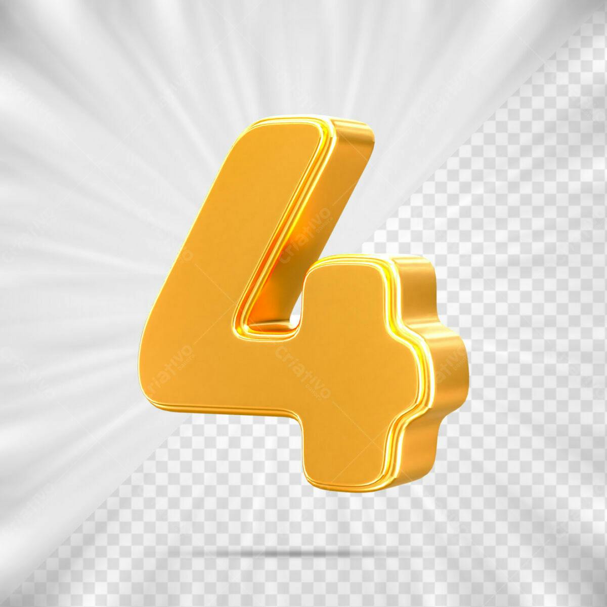 Número 4 Dourado em 3D PSD Editável
