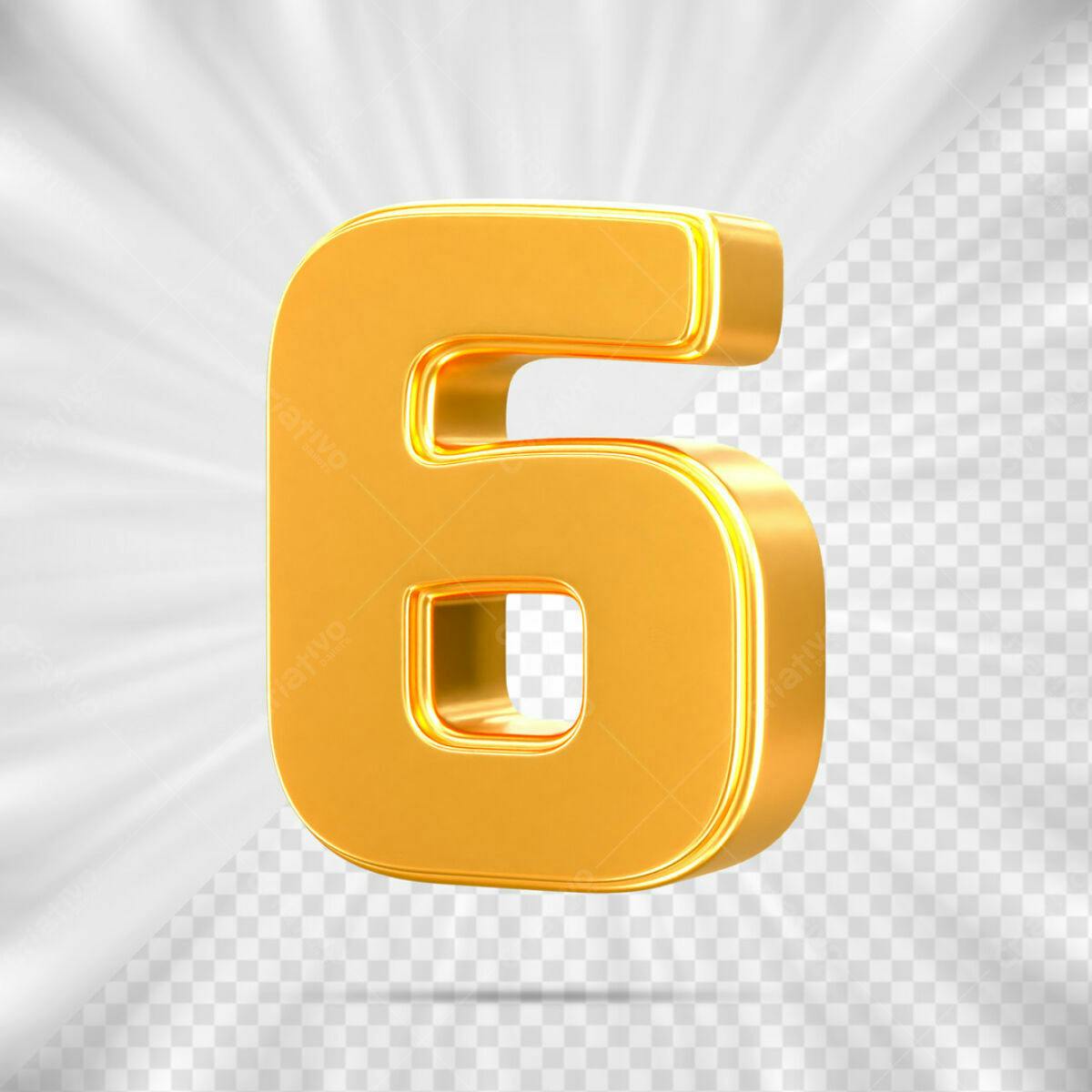 Número 6 Dourado em 3D PSD Editável