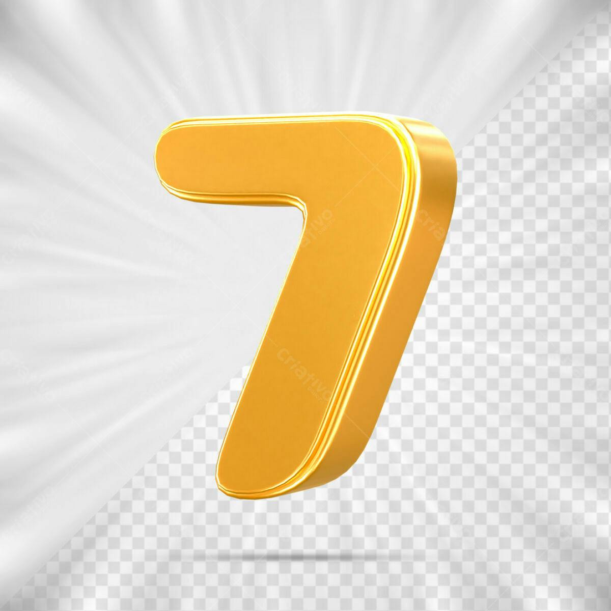 Número 7 em 3D Dourado PSD Editável