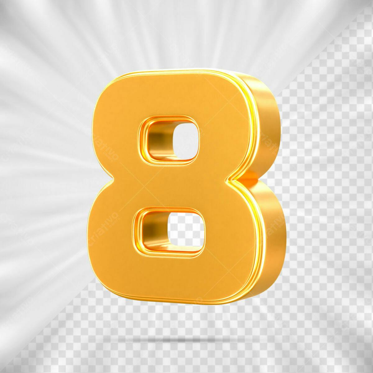 Número 8 Dourado 3D PSD Editável
