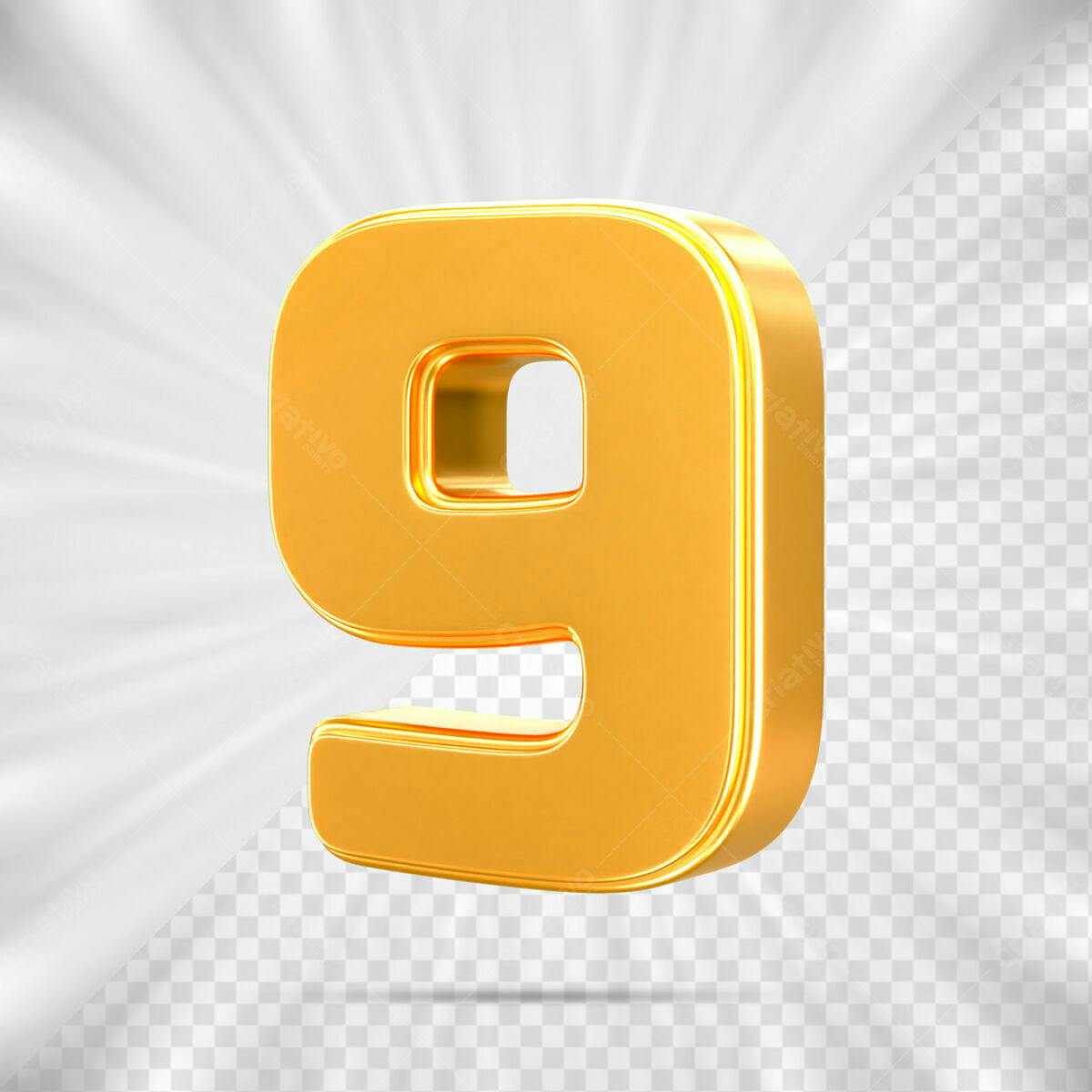 Número 9 em Ouro 3D PSD Editável
