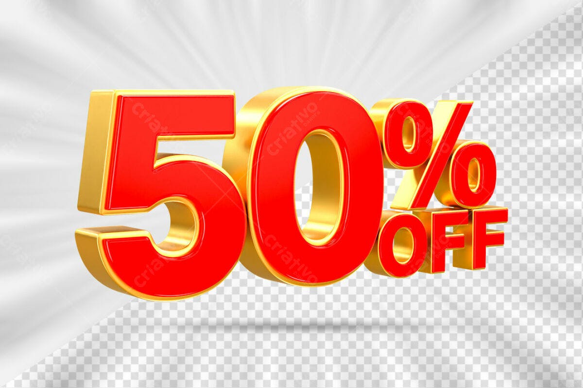 Banner 50% OFF Vermelho e Dourado PSD Editável