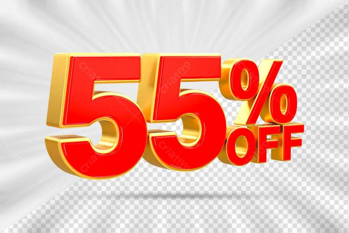 Elementos 3D para Promoção 55% OFF PSD Editável