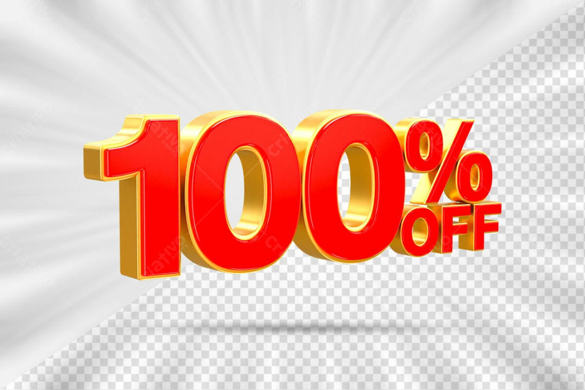 Elementos 3D para Promoção 100% OFF PSD Editável