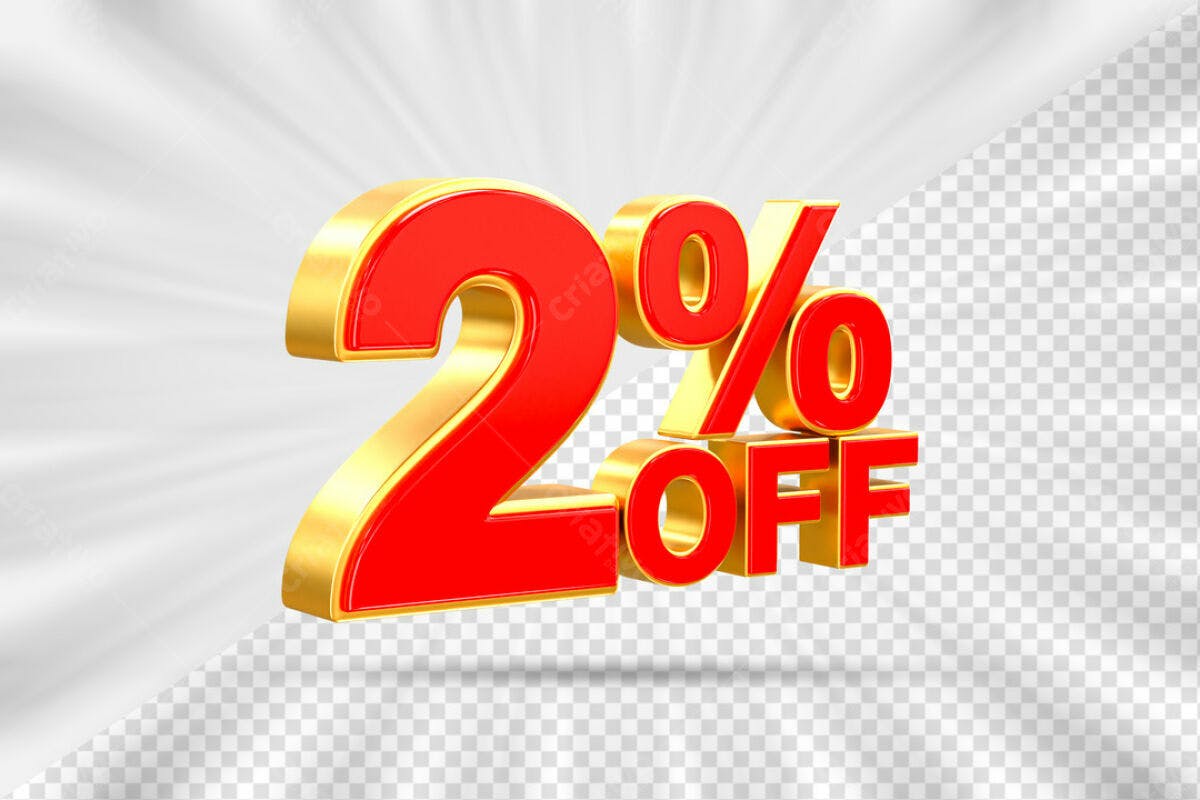 Elementos 3D para Promoção de 2% OFF PSD Editável