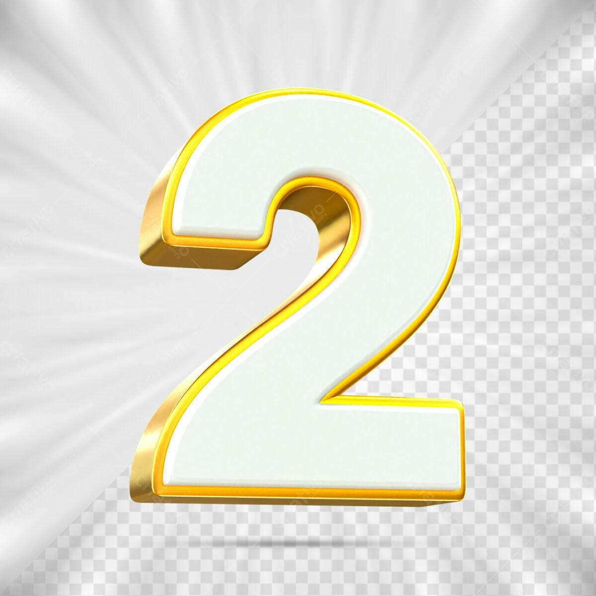 Número 2 em 3D Dourado e Branco PSD Editável