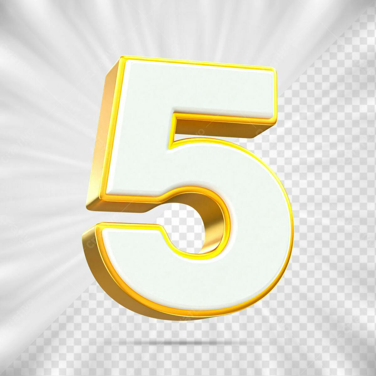 Número 5 em 3D Dourado e Branco PSD Editável