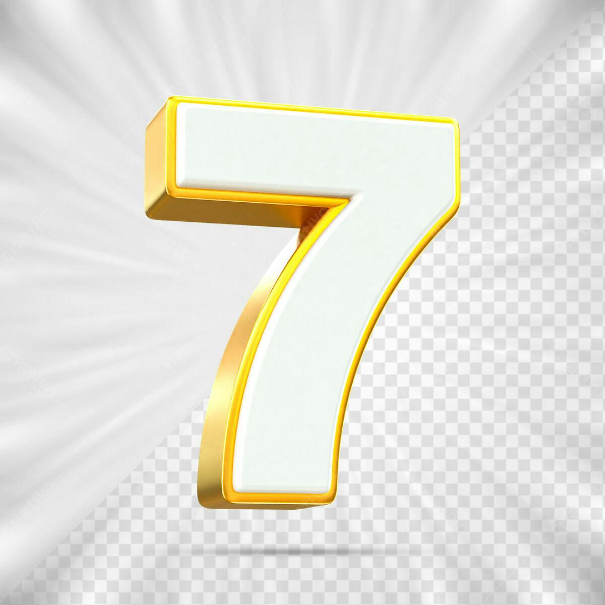 Número 7 em 3D Dourado e Branco PSD Editável