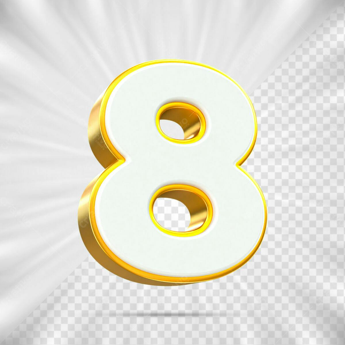 Número 8 em 3D Dourado e Branco PSD Editável