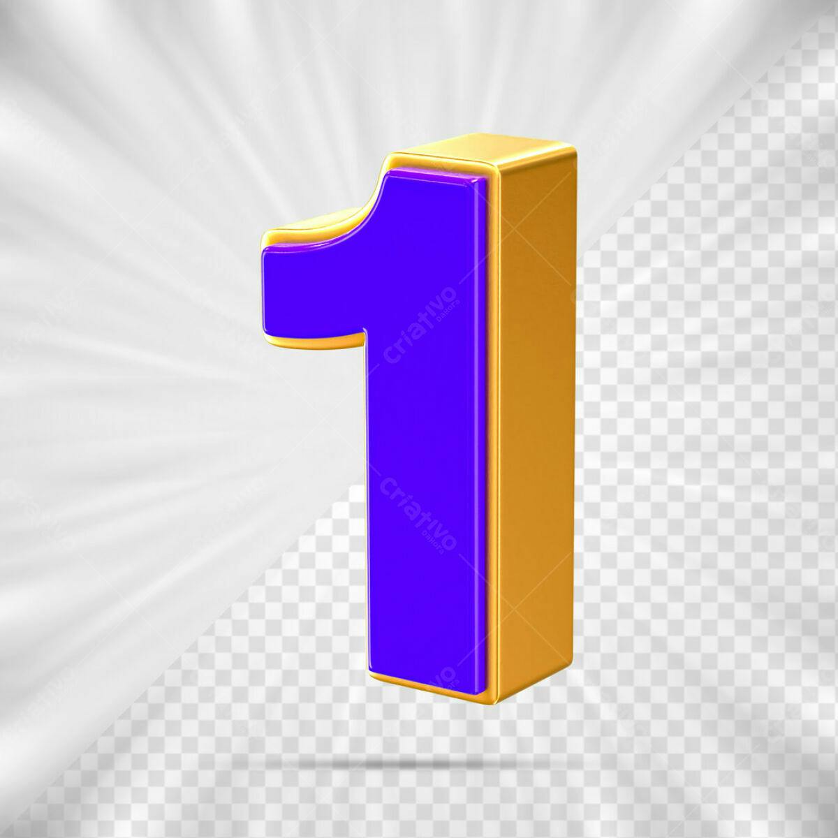 Número 1 em 3D Dourado e Roxo PSD Editável