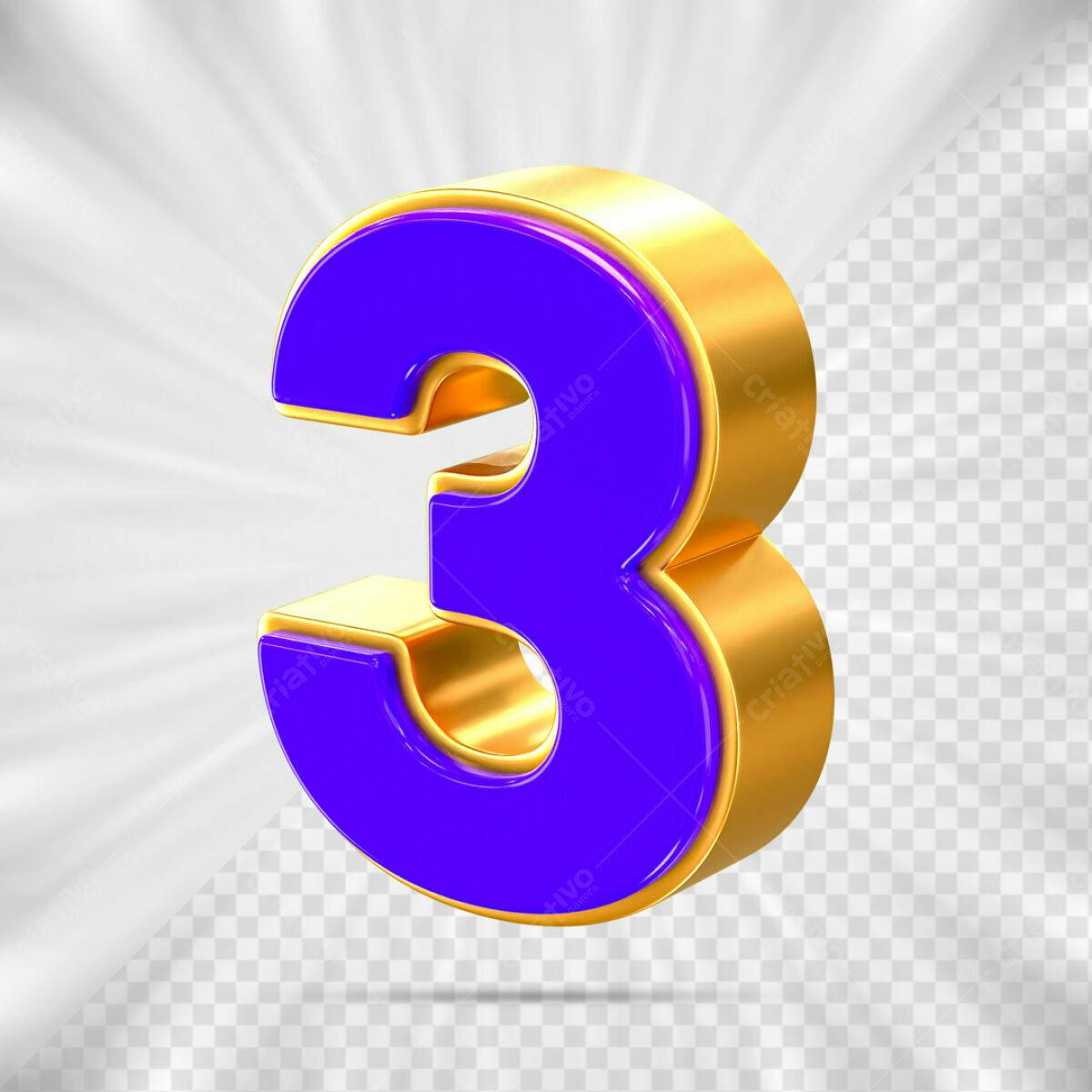 Número 3 em Ouro e Roxo PSD Editável