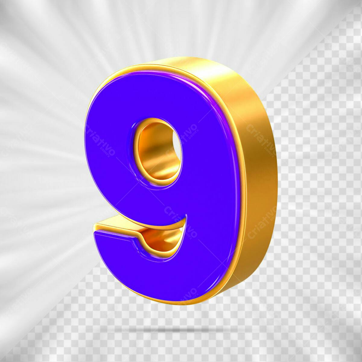 Número 9 em Amarelo e Roxo PSD Editável