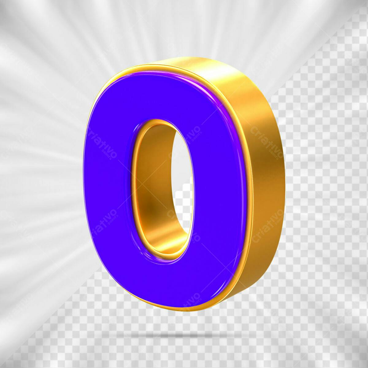 Alfabeto 3D - Número 0 Roxo e Dourado PSD Editável