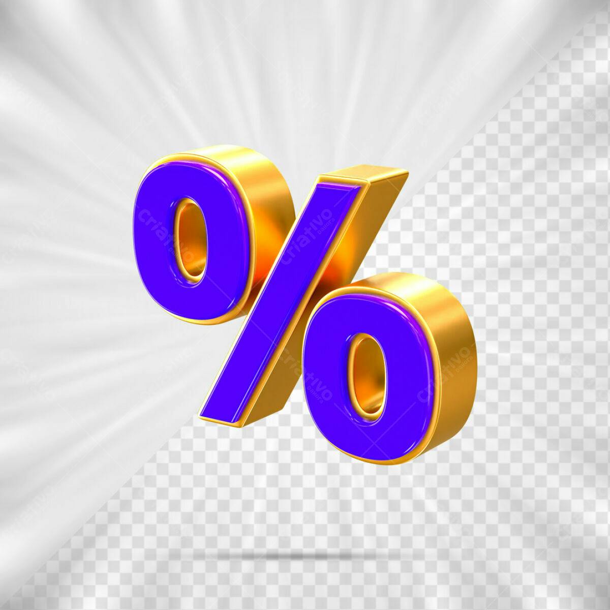 Símbolo de Porcentagem 3D Dourado e Roxo PSD Editável