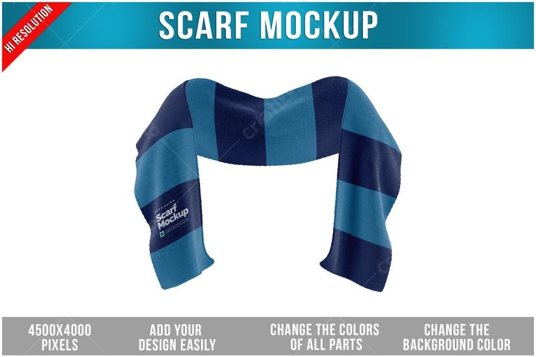 Mockup de Cachecol Listrado Azul e Marinho - Visual Realista