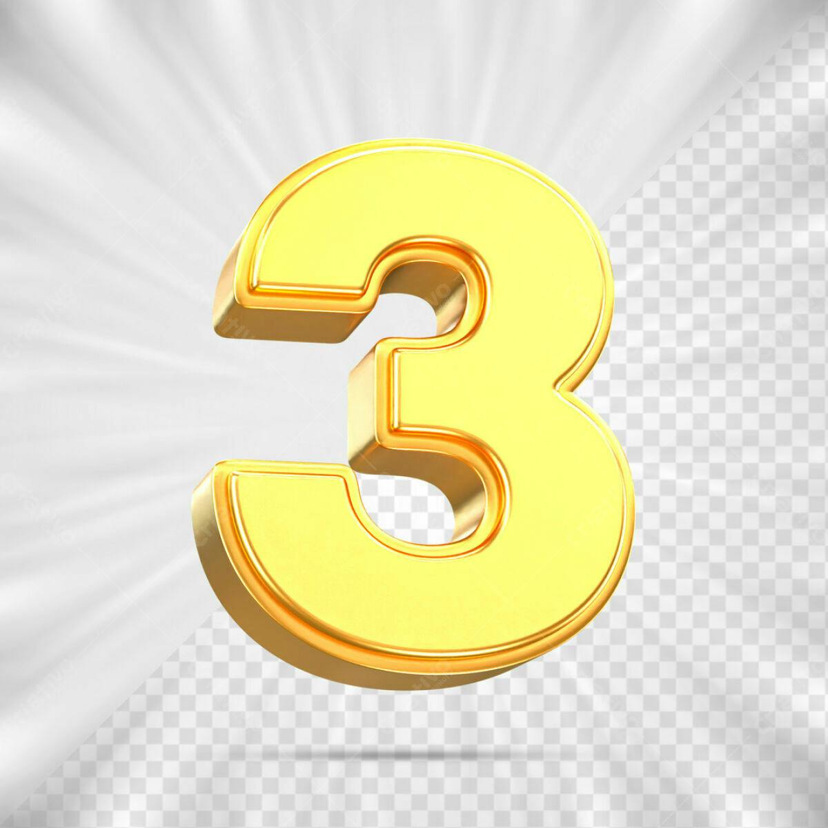 Número 3 Dourado em 3D PSD Editável