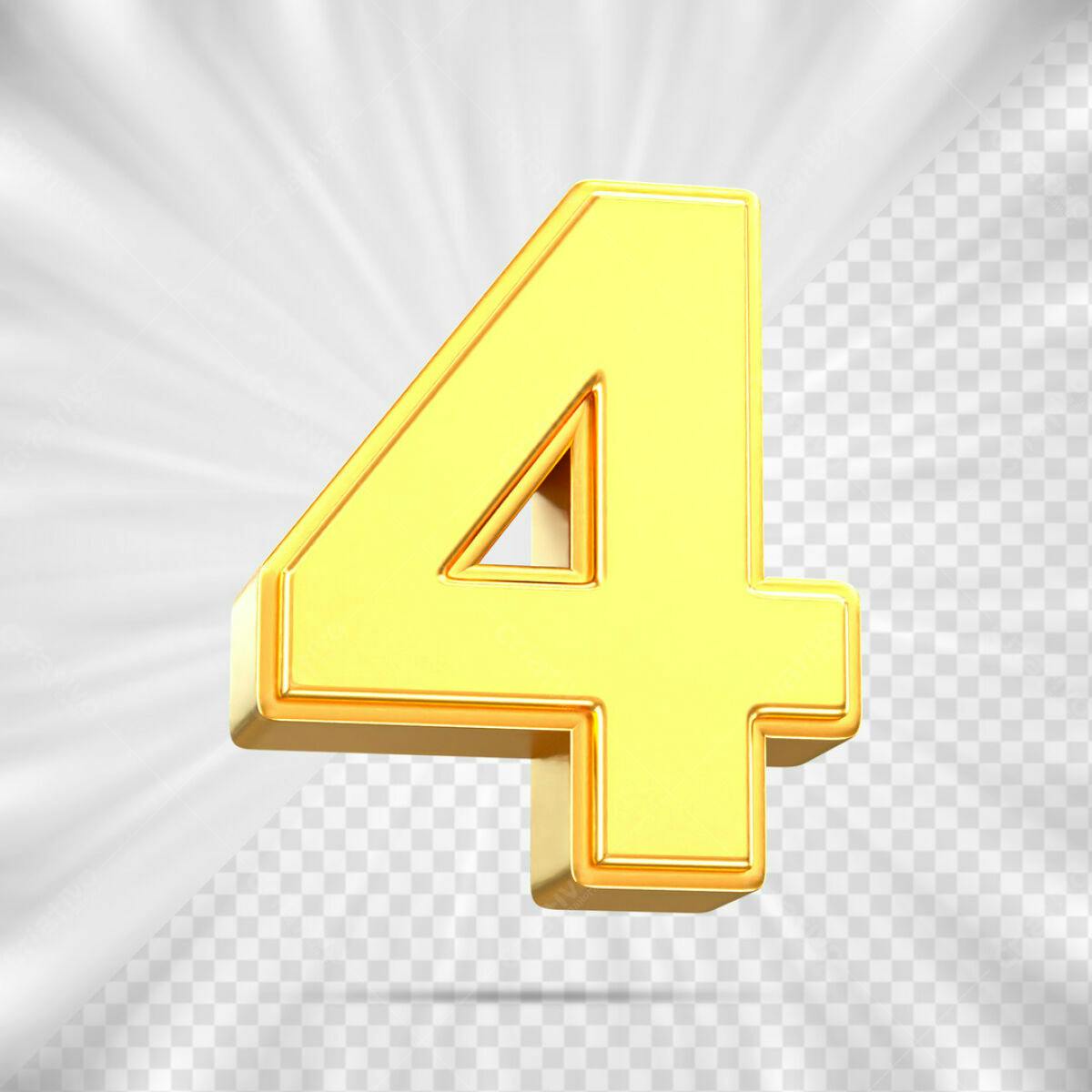 Número 4 Dourado em 3D PSD Editável