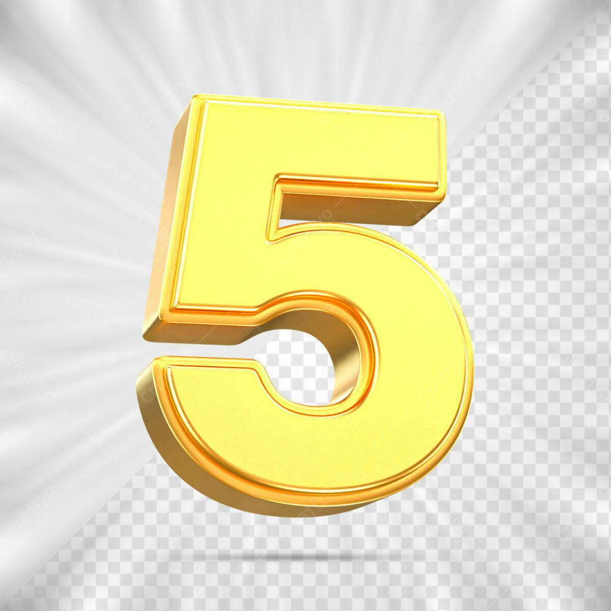 Número 5 Dourado em 3D PSD Editável