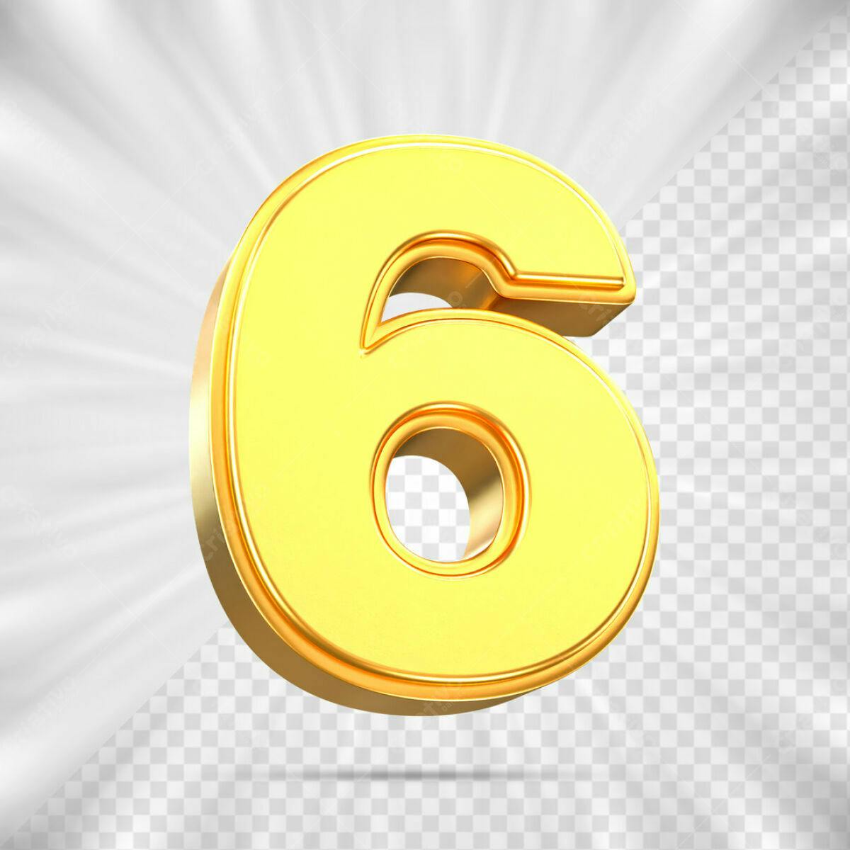Número 6 Dourado em 3D PSD Editável
