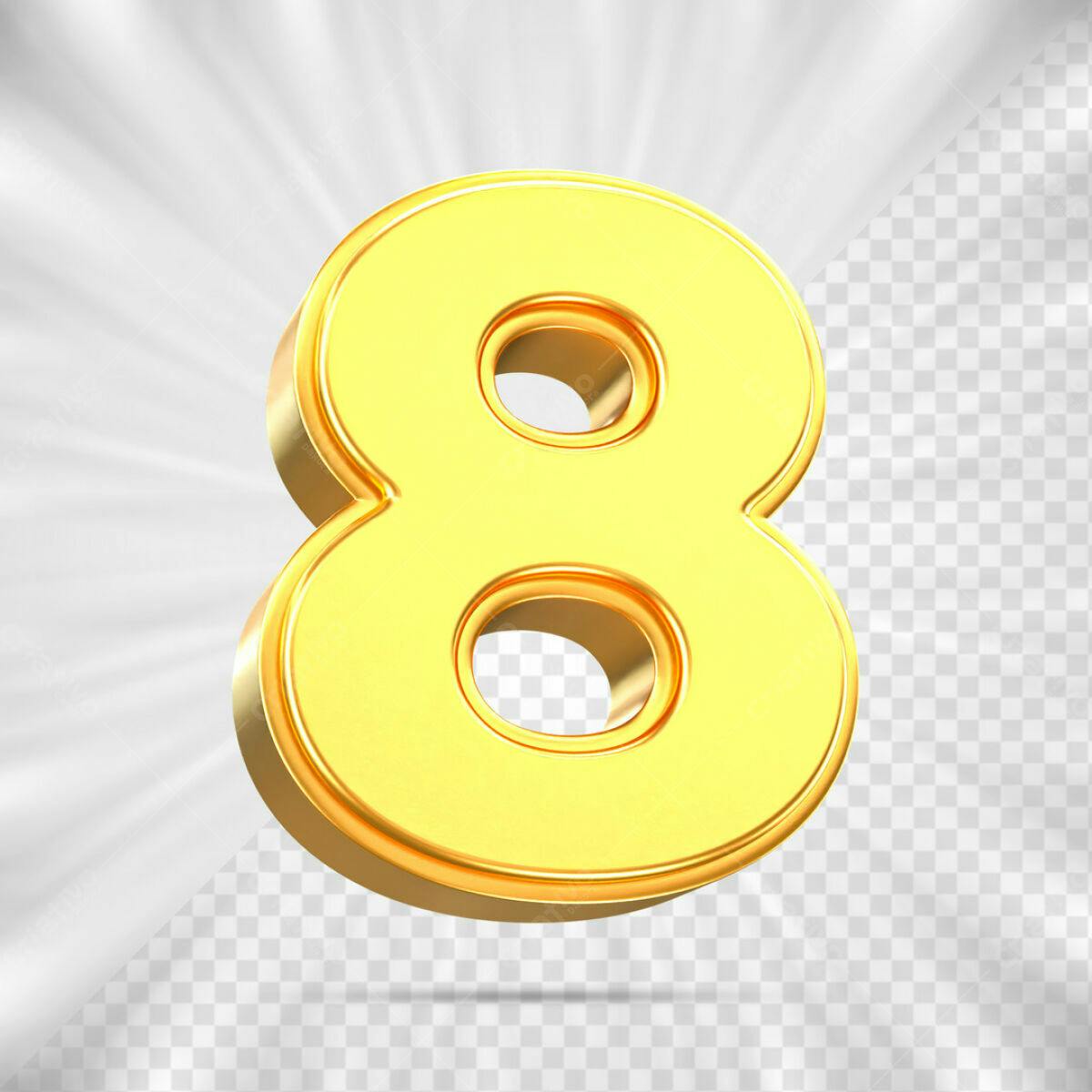 Número 8 Dourado em 3D PSD Editável