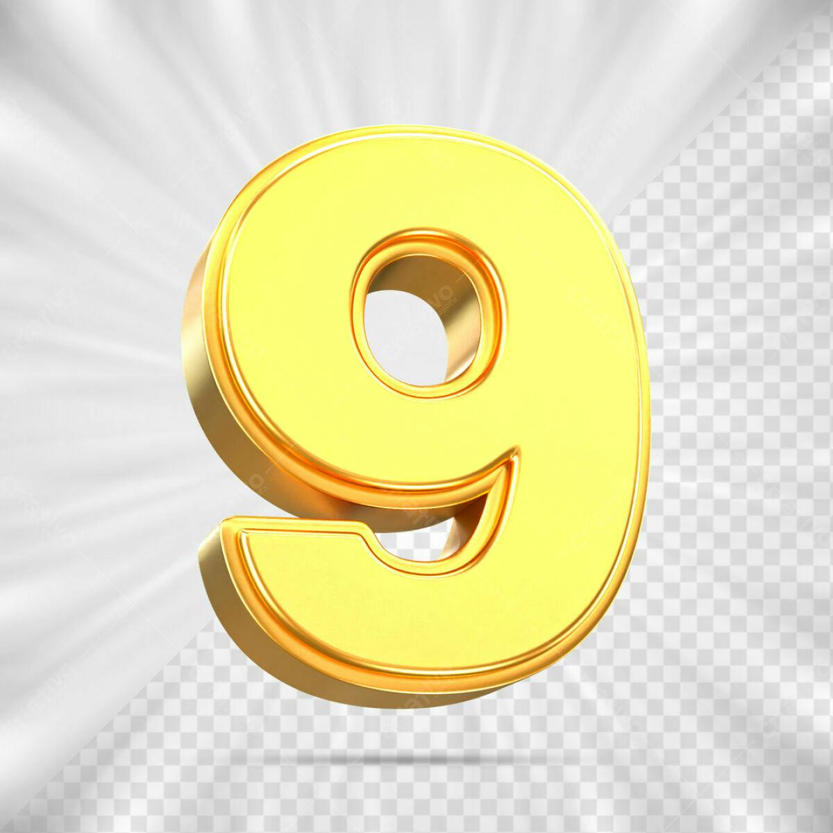 Número 9 Dourado em 3D PSD Editável