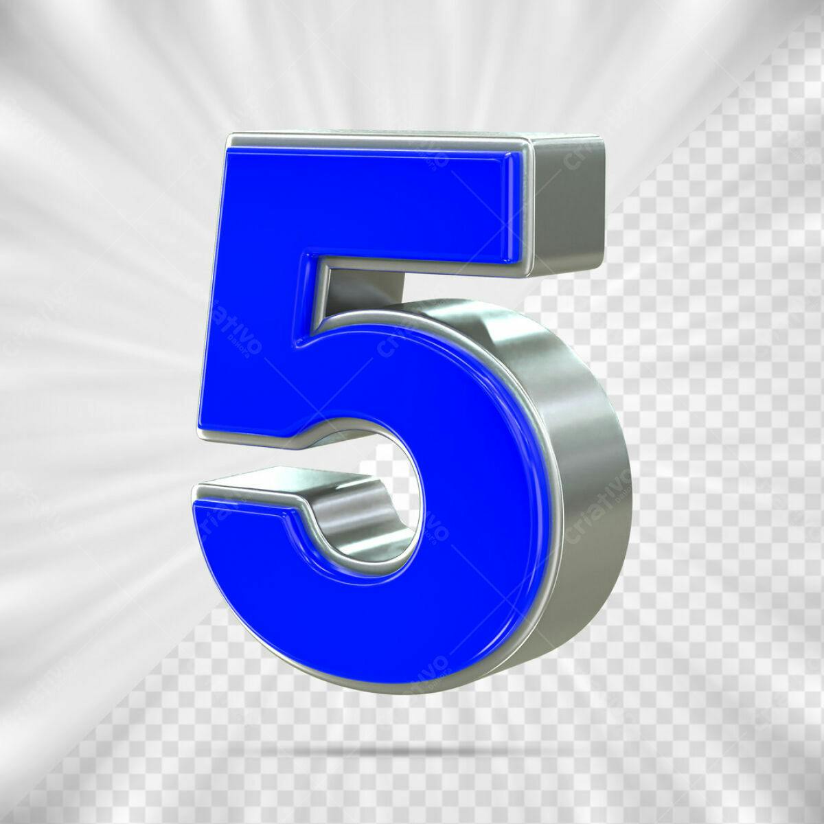 Número 5 em 3D Azul e Prata PSD Editável