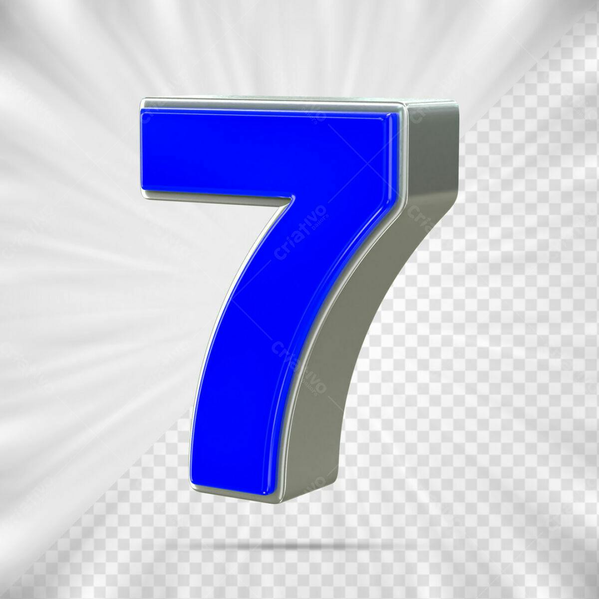 Número 7 em 3D Azul e Prata PSD Editável