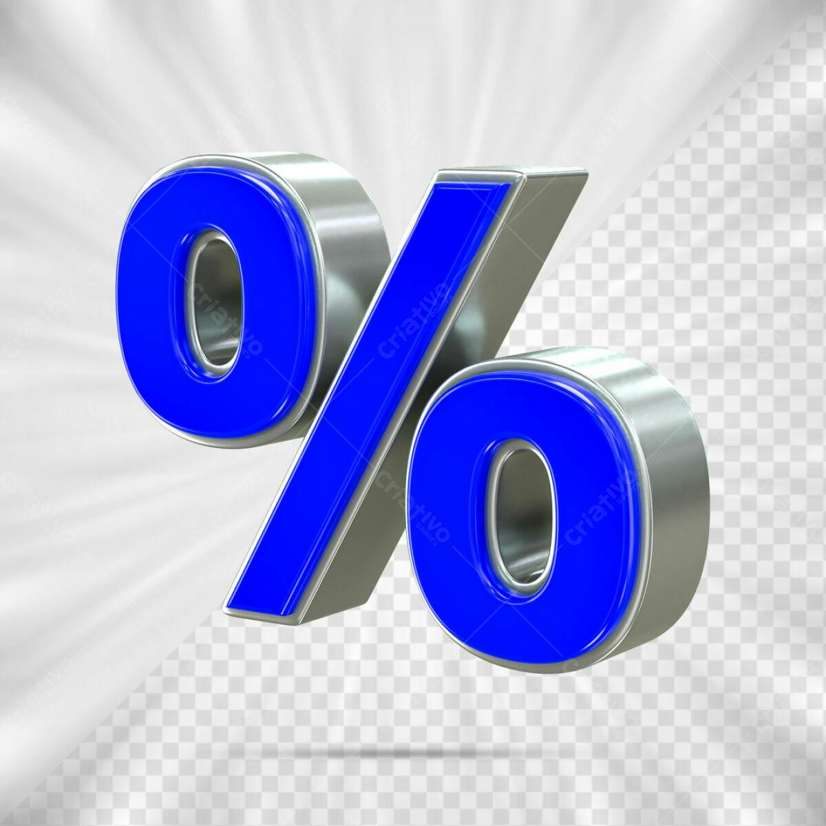 Símbolo de Porcentagem 3D Azul e Prata PSD Editável