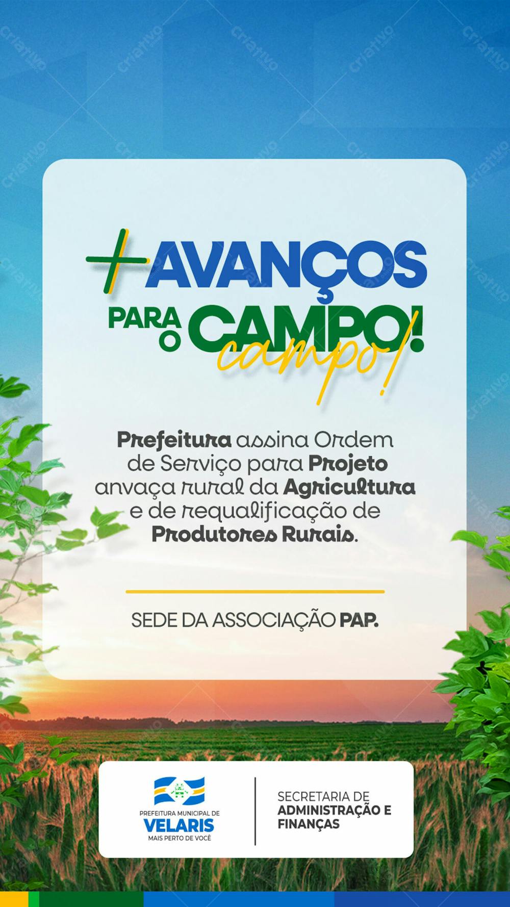 Prefeitura Avanços Para O Campo Aviso Informe Comunicado Social Media Psd Editável