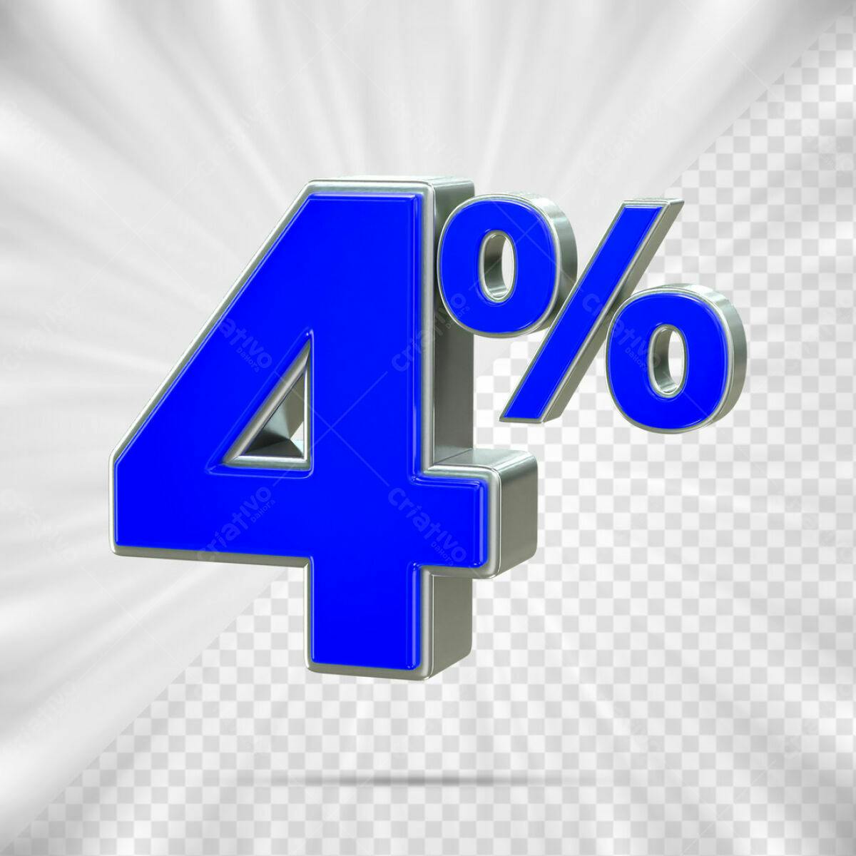 Número 4% em 3D Azul e Prata PSD Editável